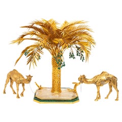 Asprey Orientalista Centro de Mesa de Plata Dorada con Palmera y Camello y Jade y Diamantes