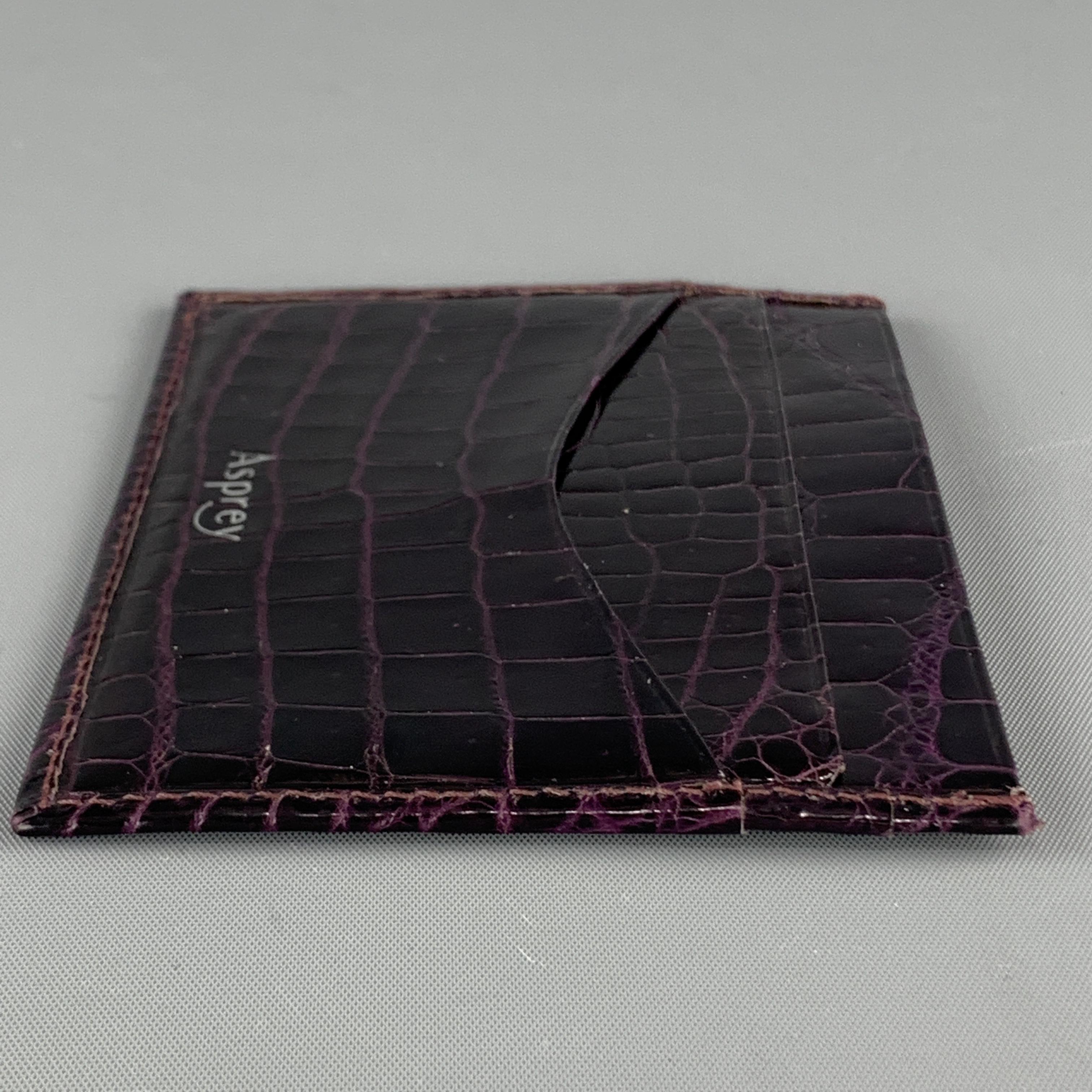 Black ASPREY Purple Plum Crocodile Rectangle Flat Card Case