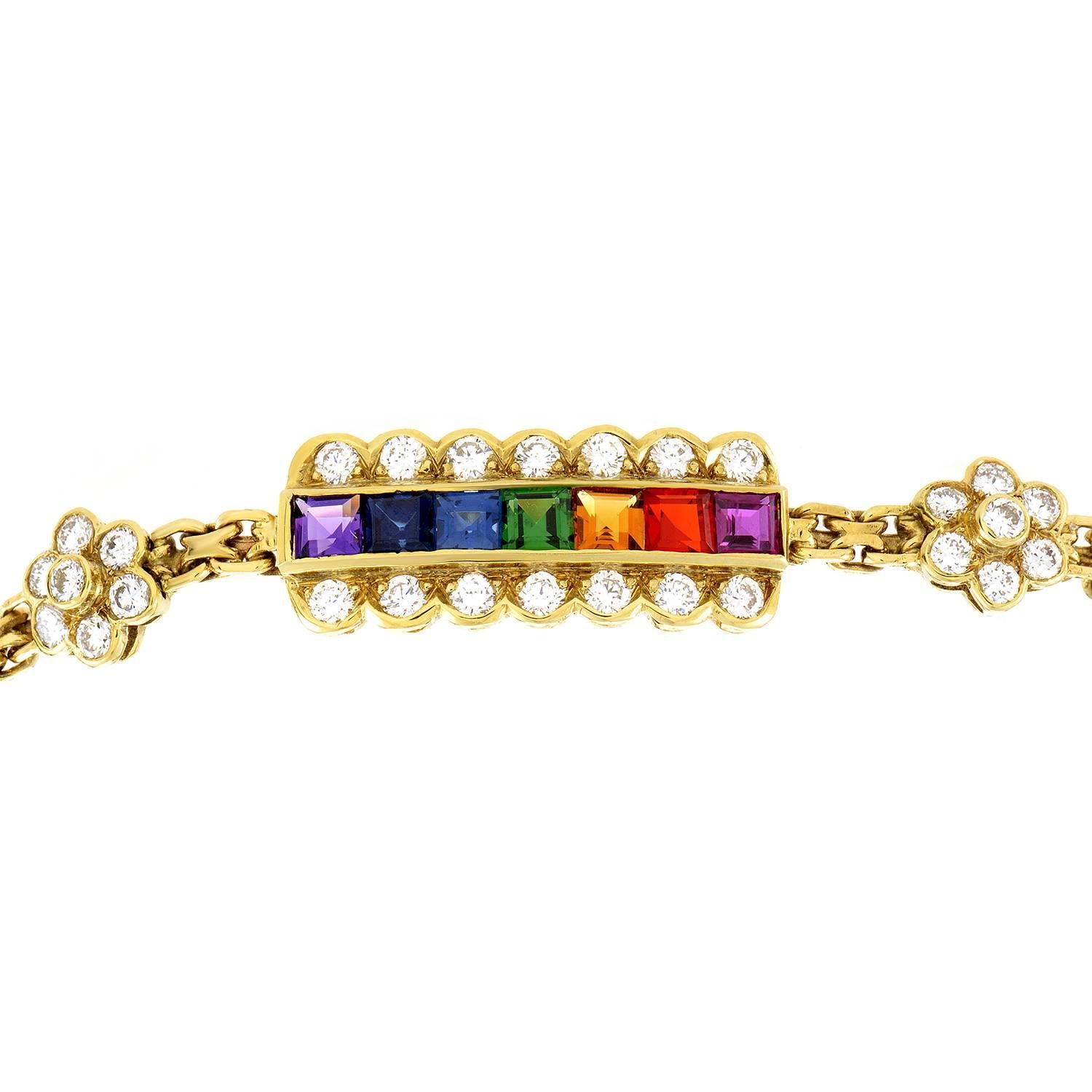 Asprey Rainbow Sapphire Diamond Gold Bracelet In Excellent Condition In Southampton, PA
