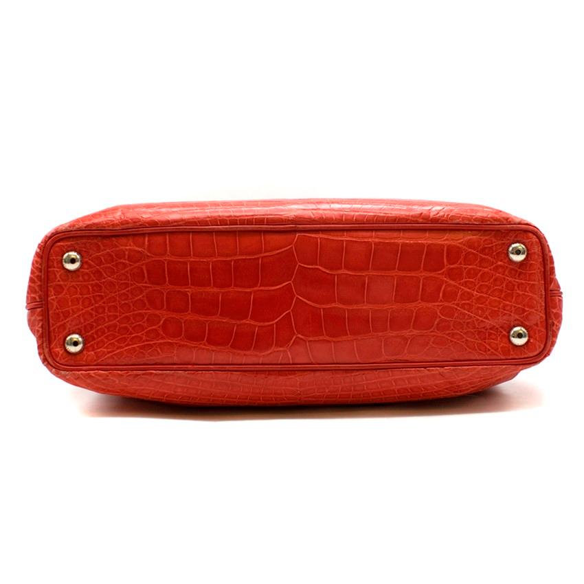 Asprey Red Darcy 30cm Silk Finish Crocodile Handbag In Excellent Condition In London, GB