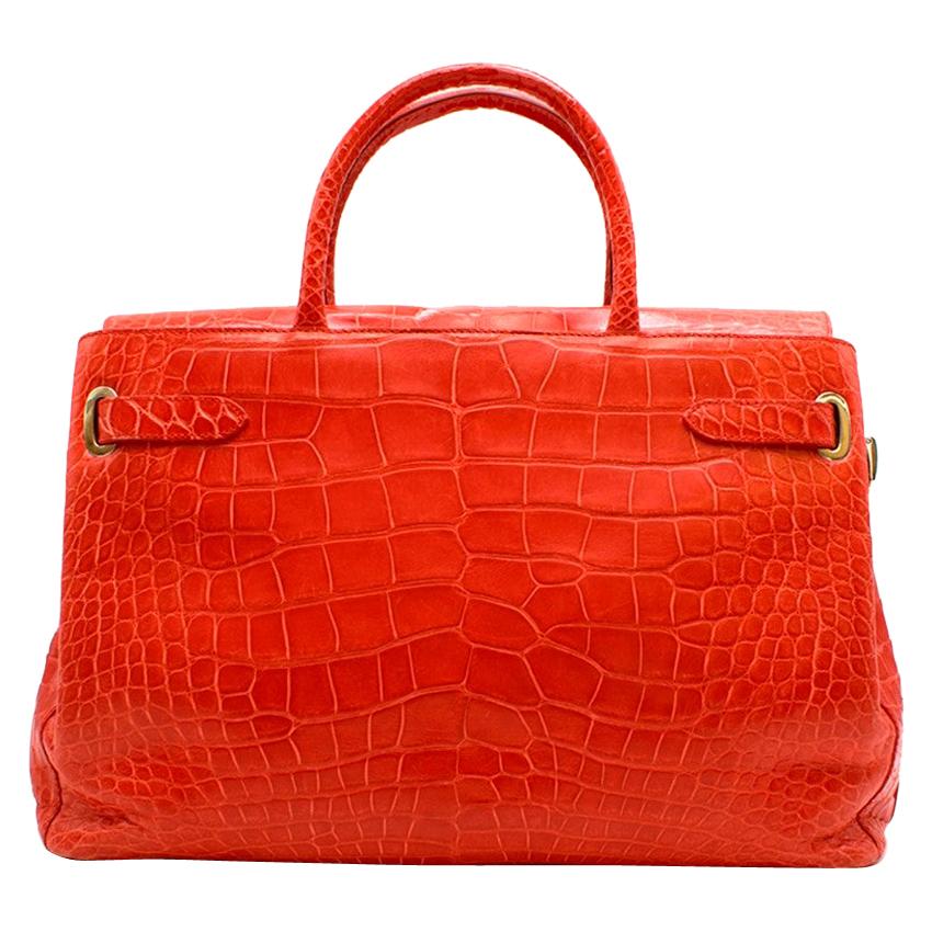 Asprey Red Darcy 30cm Silk Finish Crocodile Handbag