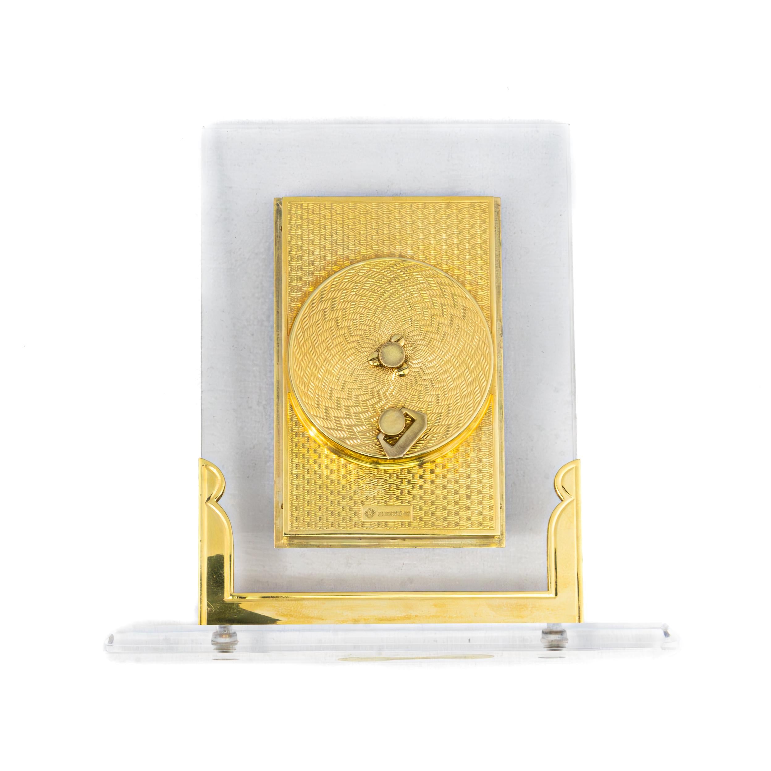 Retro Asprey Rock Crystal, Diamond & Enamel Desk Clock For Sale
