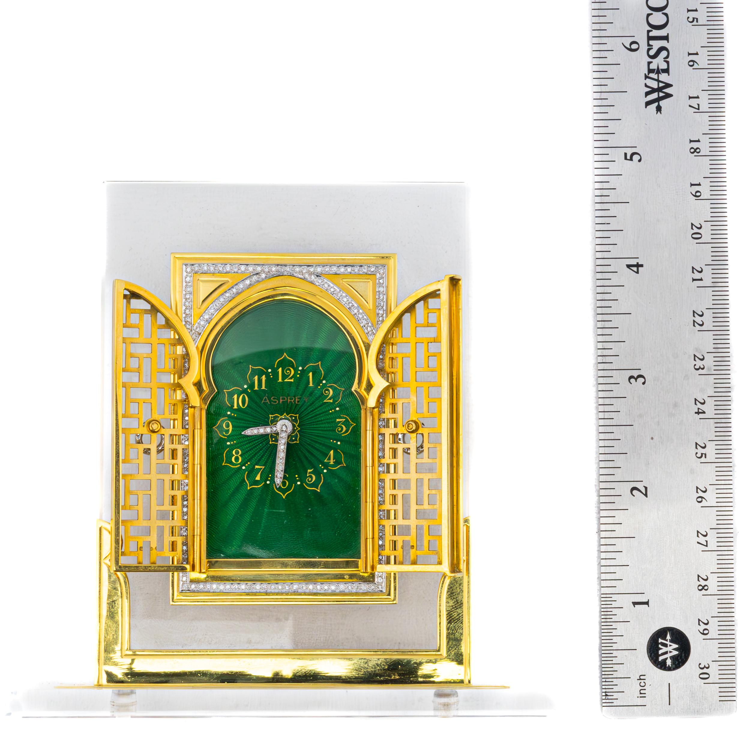 Women's or Men's Asprey Rock Crystal, Diamond & Enamel Desk Clock For Sale