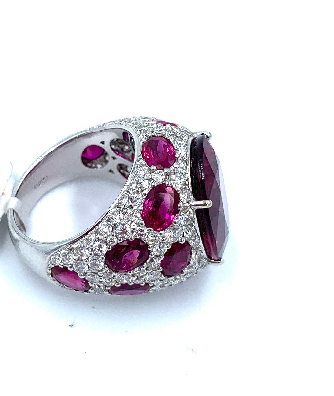 Oval Cut Asprey Rubellite Ruby Diamond and 18 Karat White Gold Cocktail Ring