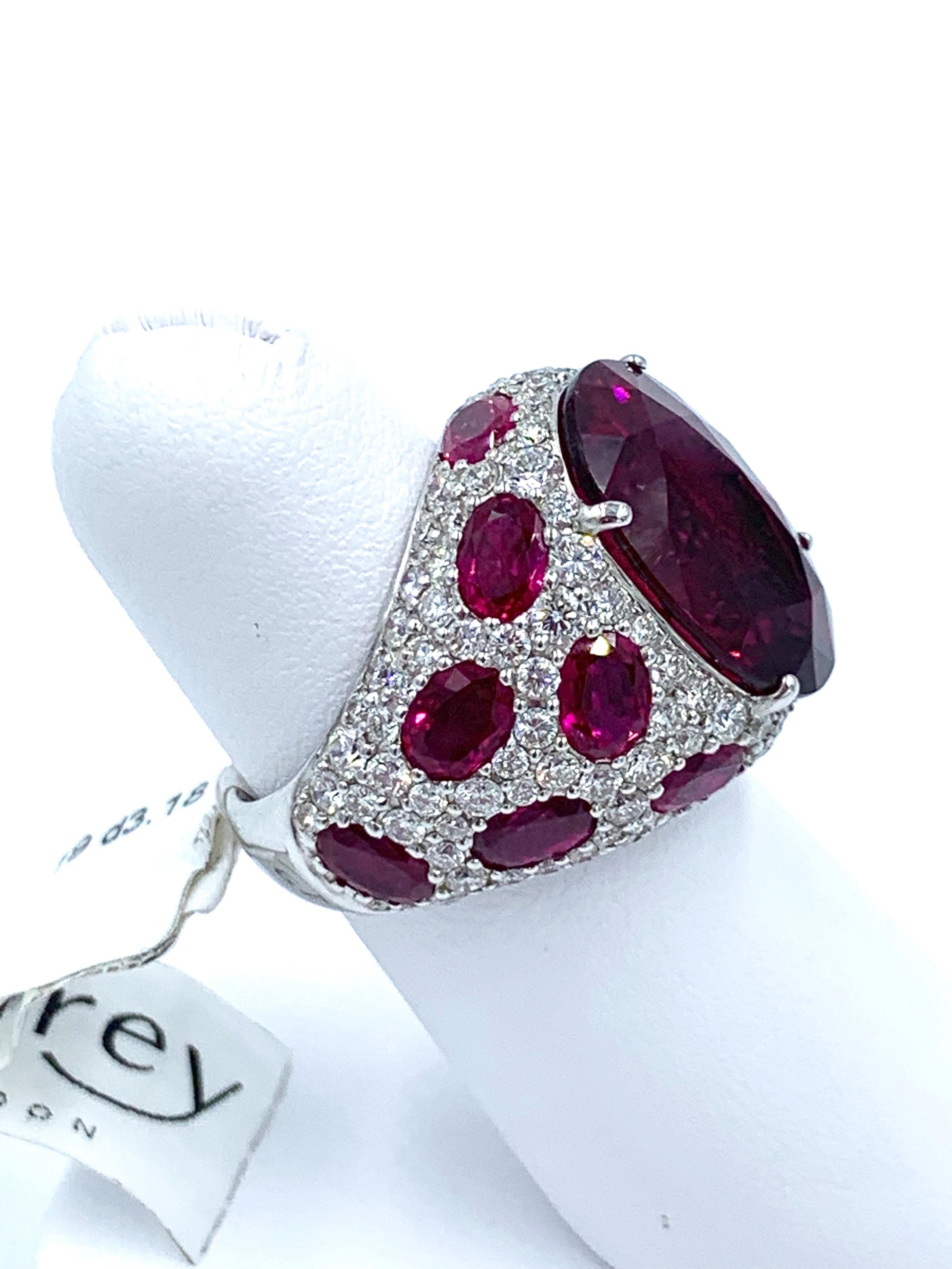 Asprey Rubellite Ruby Diamond and 18 Karat White Gold Cocktail Ring In Excellent Condition In West Palm Beach, FL