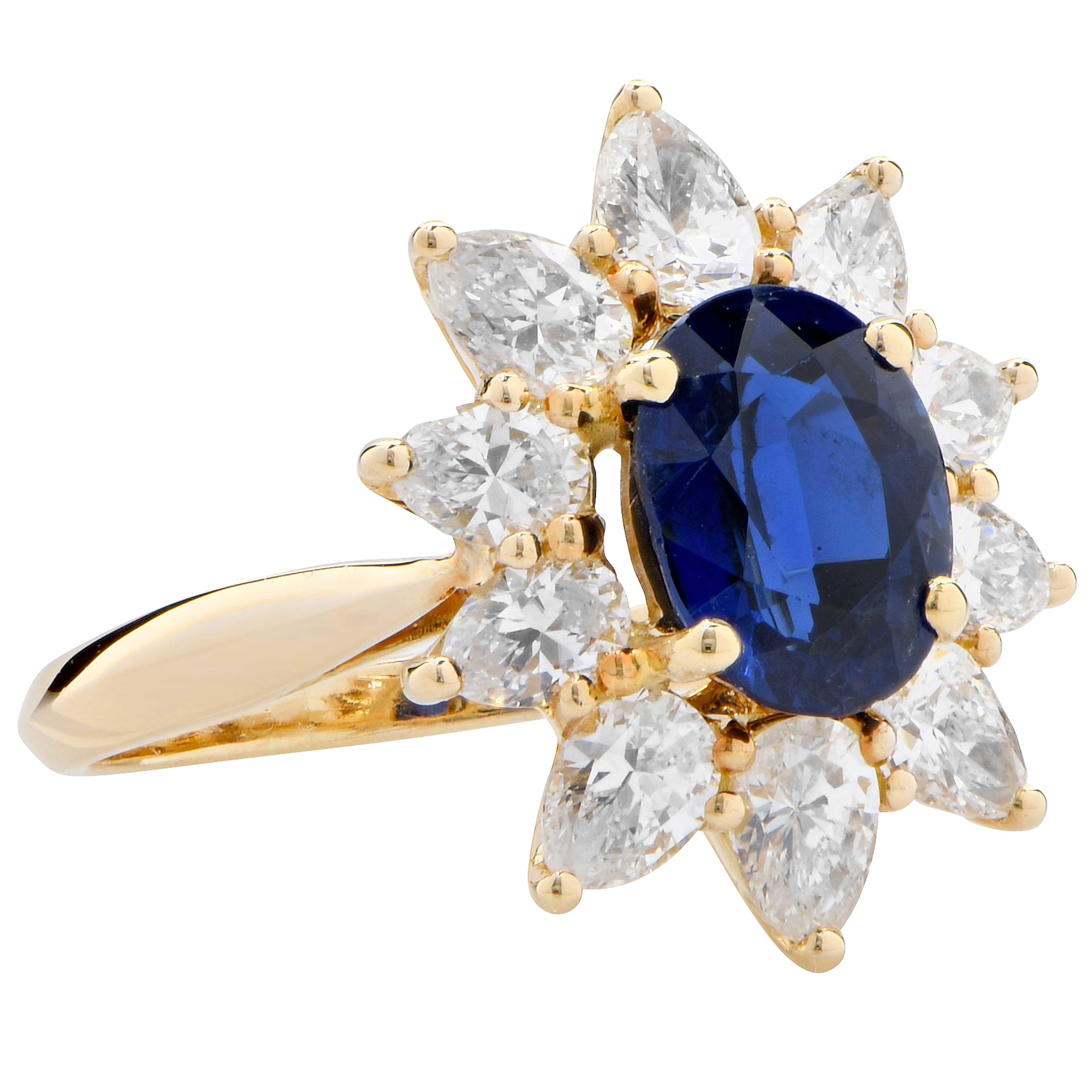 Modern Sapphire Ring by Asprey Jewelers to the Queen in 18 Kt Yellow Gold For Sale