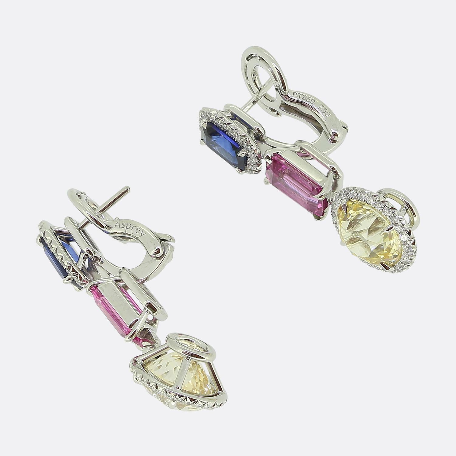 Taglio smeraldo Orecchini a goccia con zaffiro e diamante di Asprey in vendita