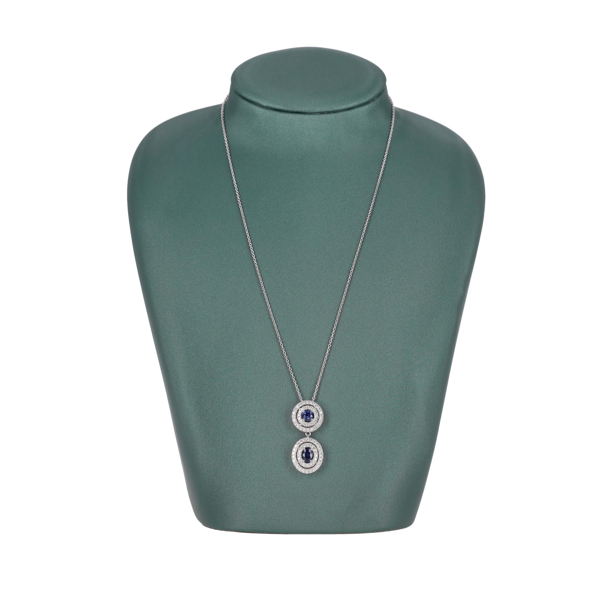 Modern Asprey Sapphire & Diamond Pendant Necklace Set In Platinum For Sale