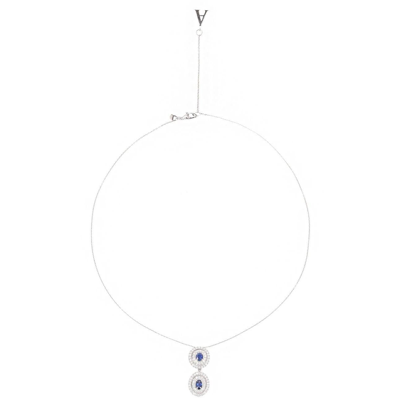 Brilliant Cut Asprey Sapphire & Diamond Pendant Necklace Set In Platinum For Sale