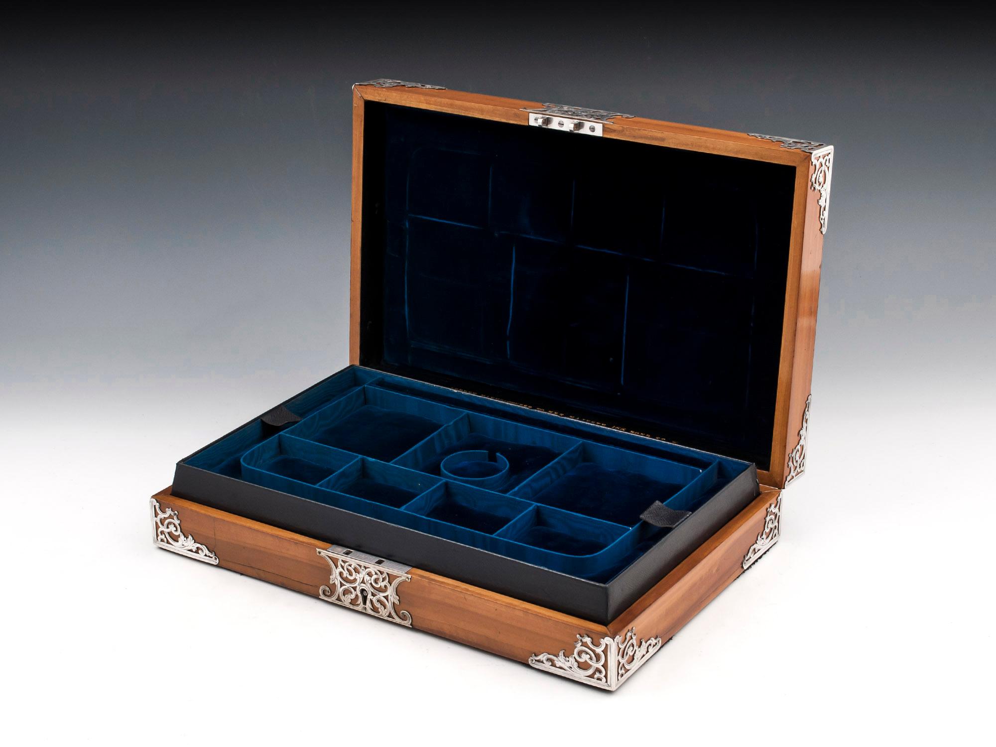 Asprey Satinwood Engraved Silver Jewelry Box  5