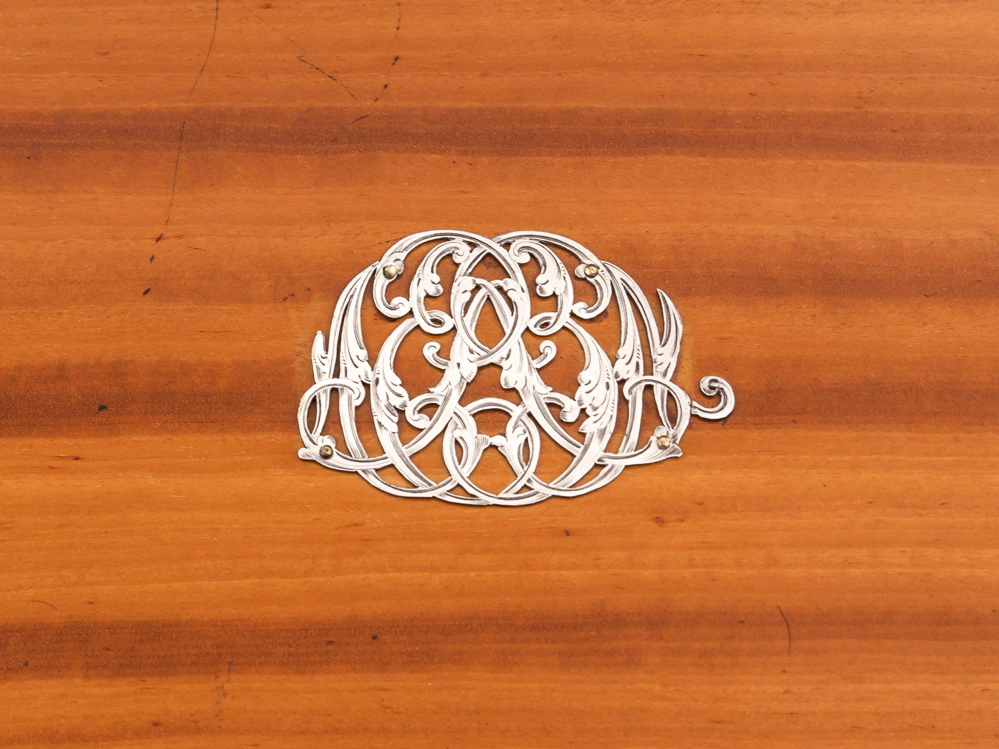 Victorian Asprey Satinwood Engraved Silver Jewelry Box 