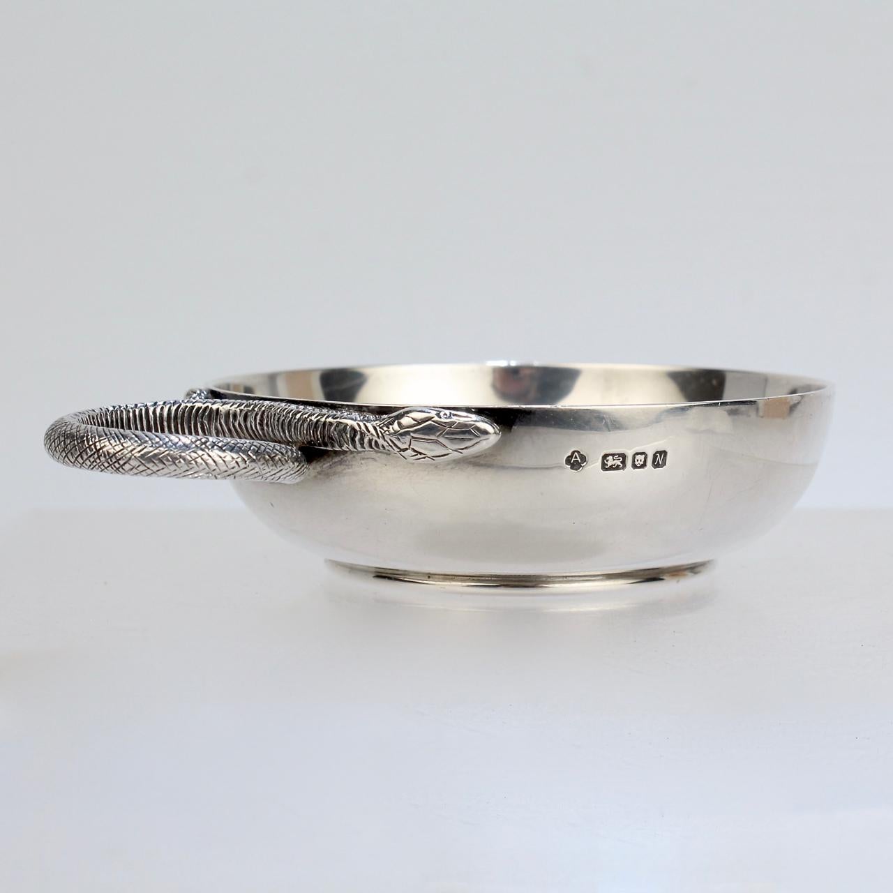 Asprey Snake Handle Sterling Silver Tastevin or Wine Taster In Good Condition In Philadelphia, PA