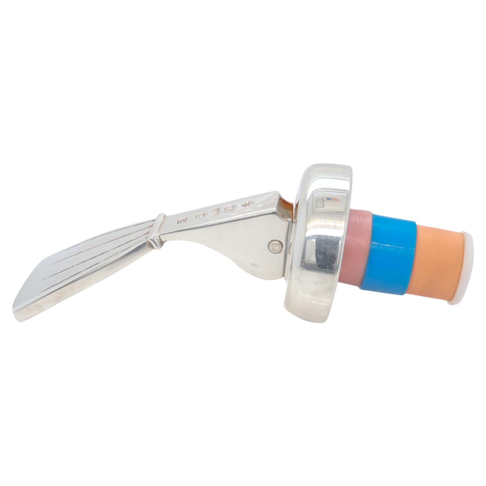 Tapón o corcho para botella de vino de plata de ley Asprey con palanca, 2004