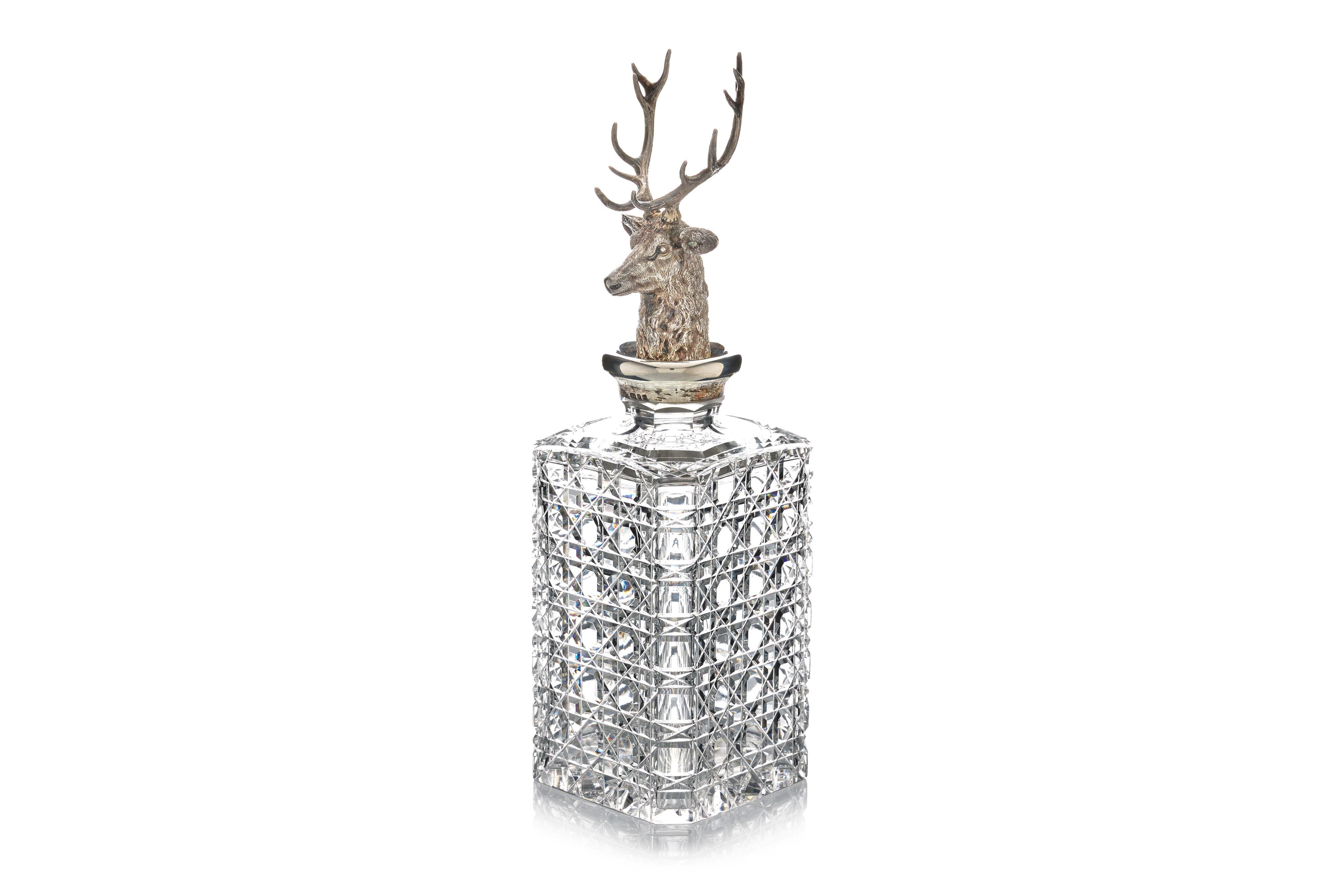 Late 20th Century Asprey Sterling Silver and Crystal Stag Decanter