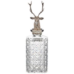 Asprey Sterling Silver and Crystal Stag Decanter