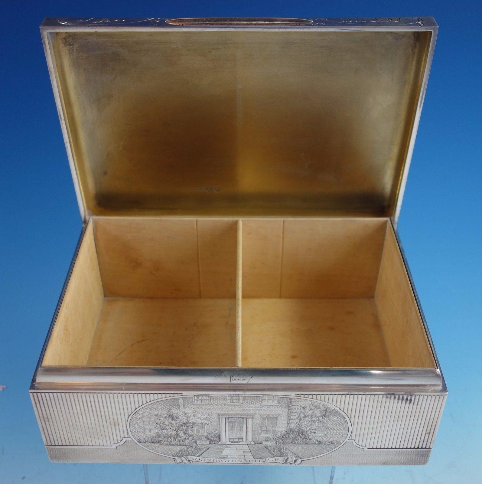 Scatola Humidor Asprey in argento Sterling finemente incisa '#1569' Eccezionale! In condizioni ottime in vendita a Big Bend, WI