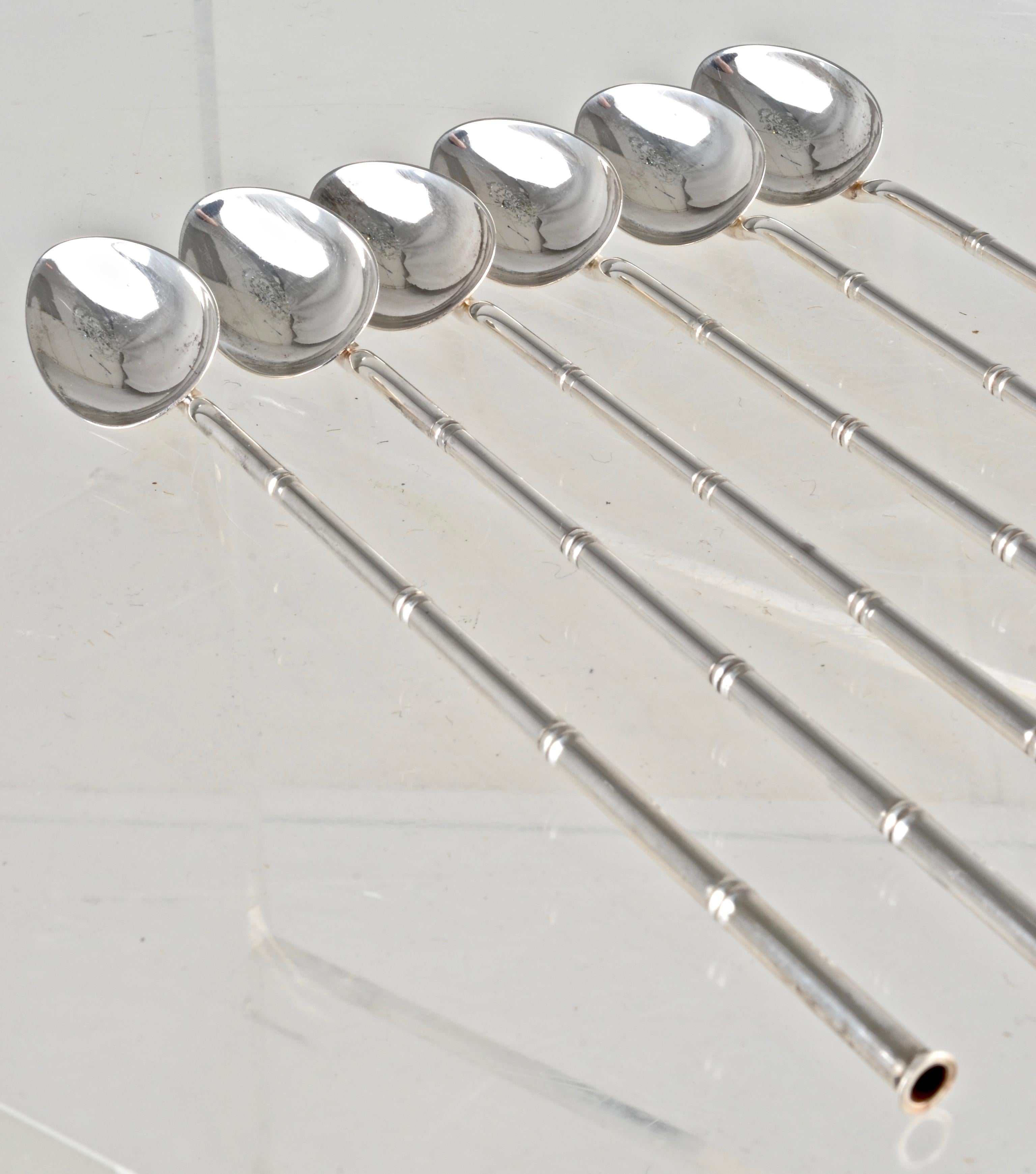 Asprey Sterling Silver Set of Six Sipping Stirrers In Excellent Condition In Norwalk, CT