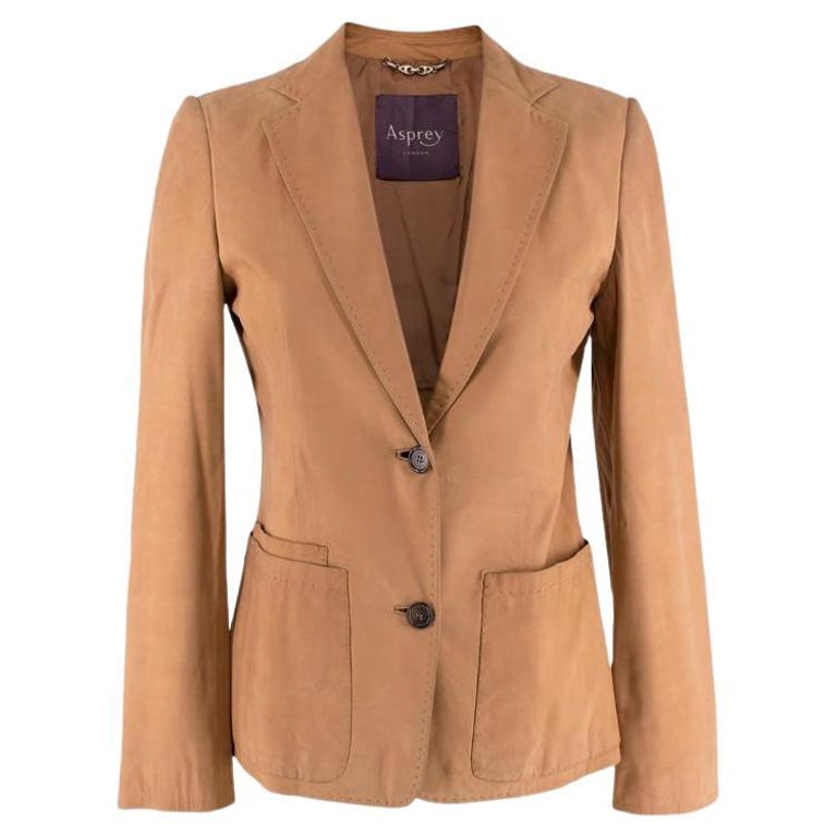 Asprey Tan Leather Single-Breasted Blazer - US 4 For Sale at 1stDibs