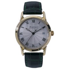 Asprey Tempus Fugit Rare Automatic Men's Watch SIlver Opaline Dial 18 Karat Gold