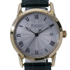 Asprey Tempus Fugit Rare Automatic Men's Watch SIlver Opaline Dial 18 Karat Gold