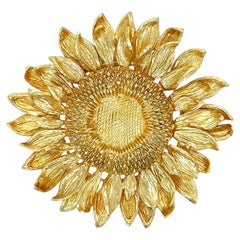 ASPREY Textured Sunflower Gold Brooch