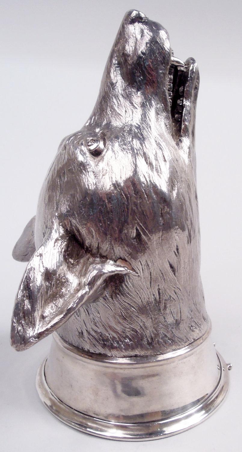 Georgian Asprey Traditional English Sterling Silver Fox Stirrup Cup 1959 For Sale