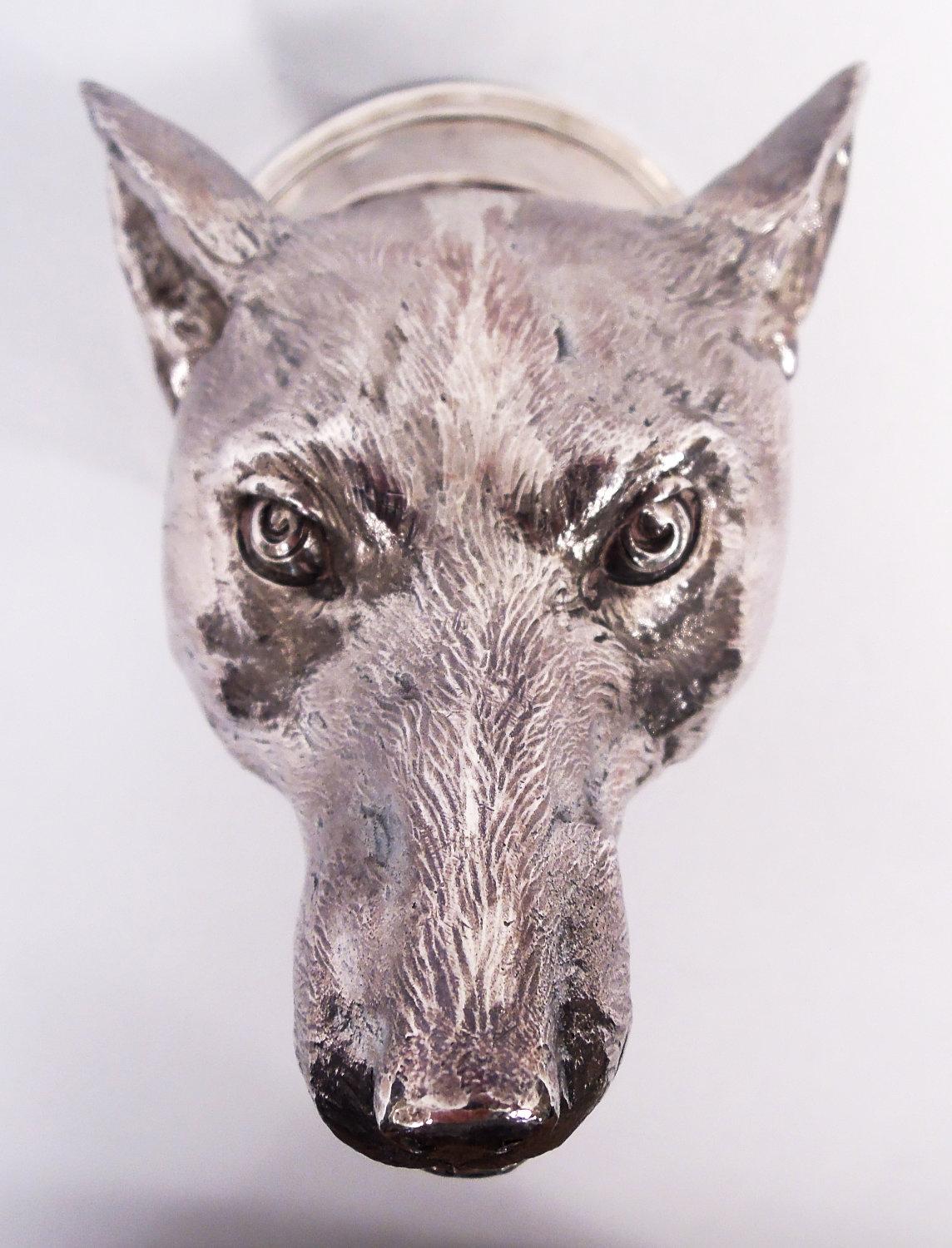 Cast Asprey Traditional English Sterling Silver Fox Stirrup Cup 1959 For Sale