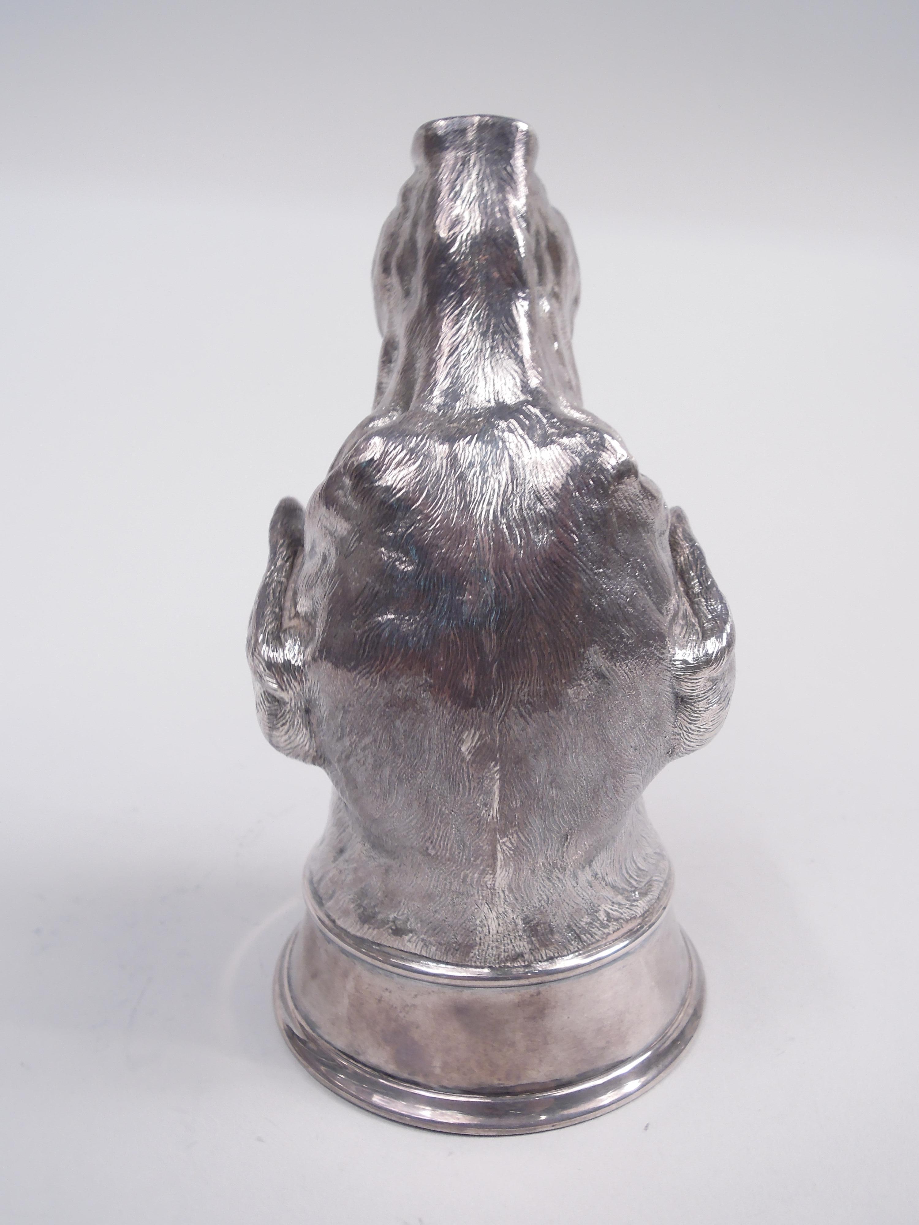British Asprey Traditional Sterling Silver Hound Dog Stirrup Cup, 1958