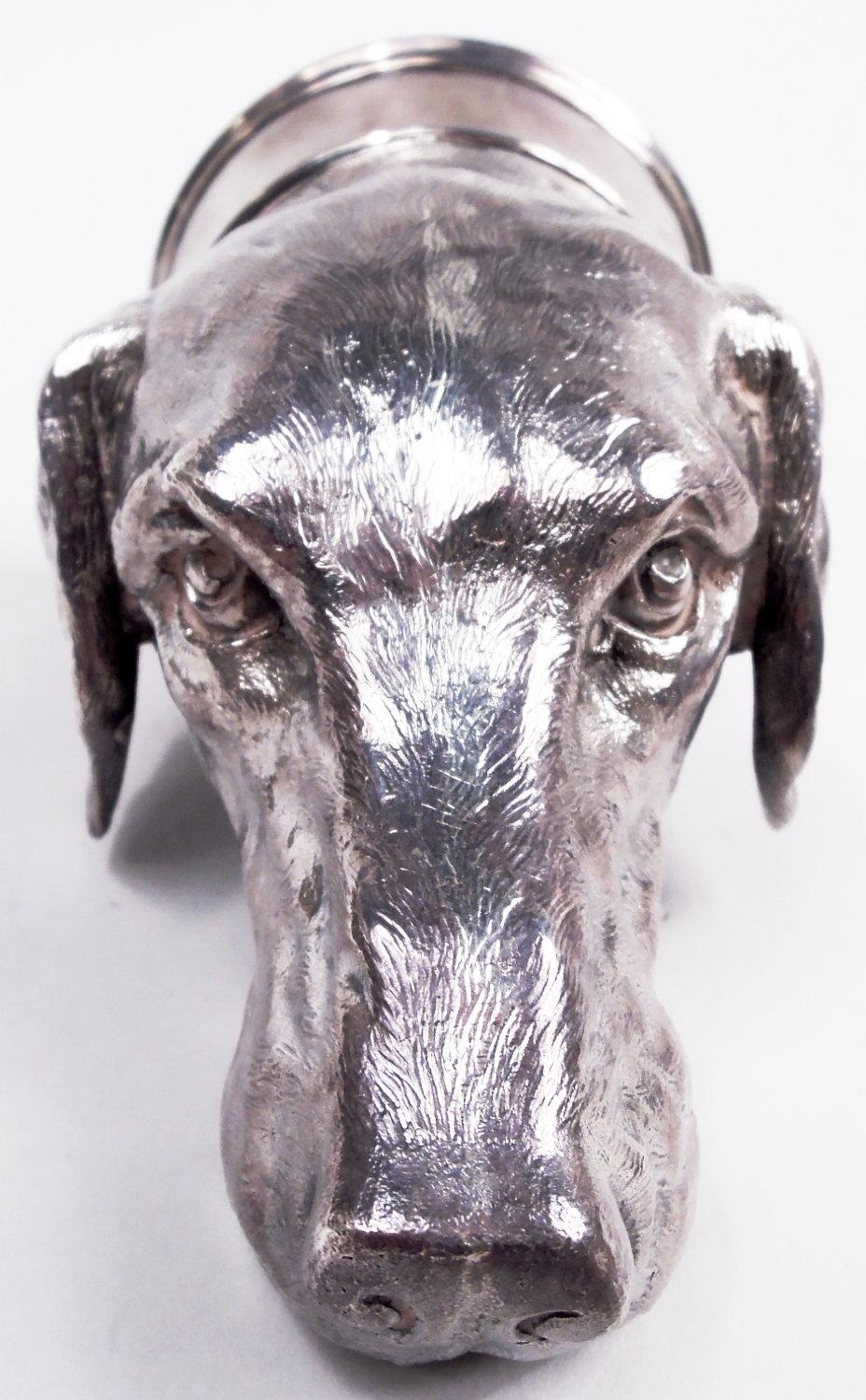 Cast Asprey Traditional Sterling Silver Hound Dog Stirrup Cup, 1958