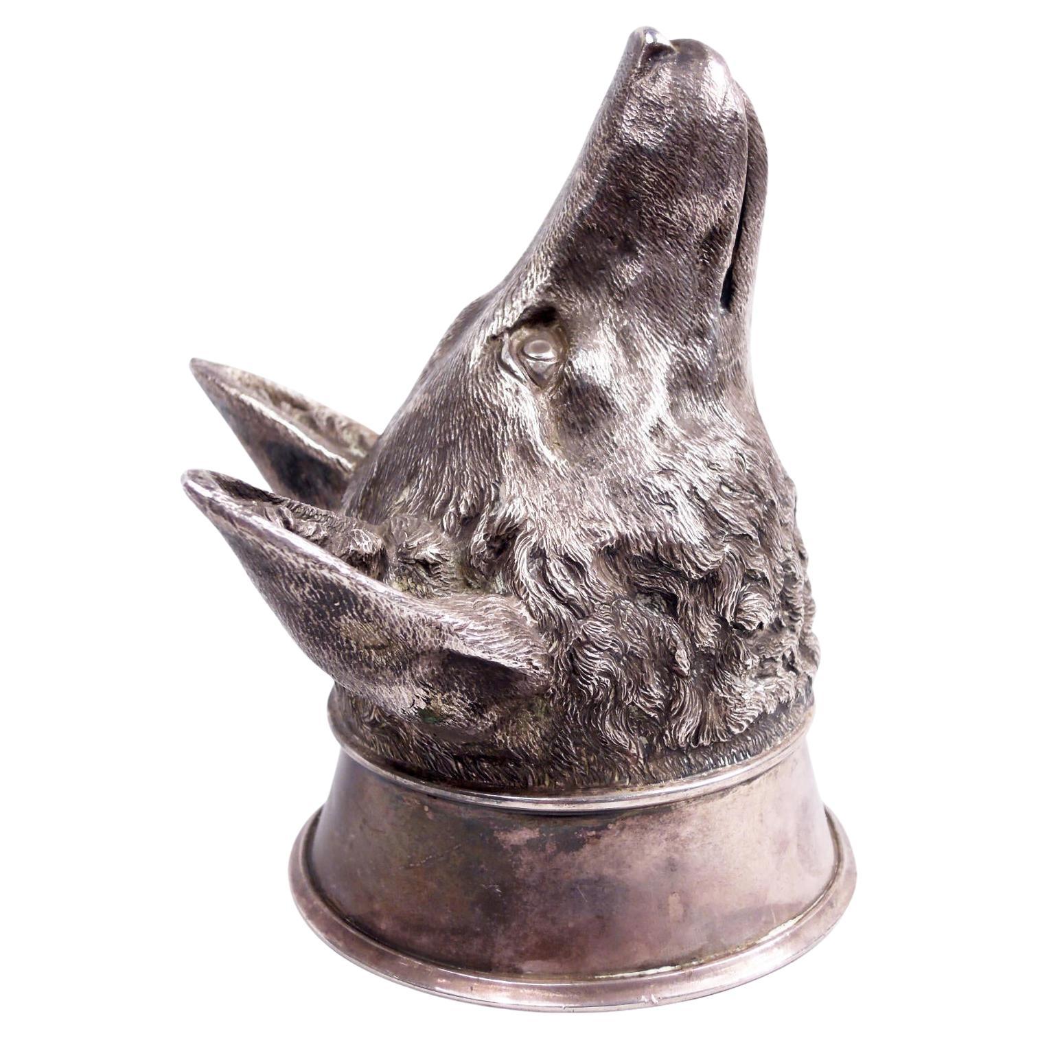 Asprey Traditional Thatcher-Era Sterling Silver Fox Stirrup Cup, 1988