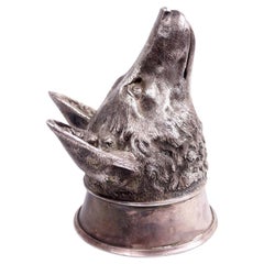 Asprey Traditional Thatcher-Era Sterling Silver Fox Stirrup Cup, 1988