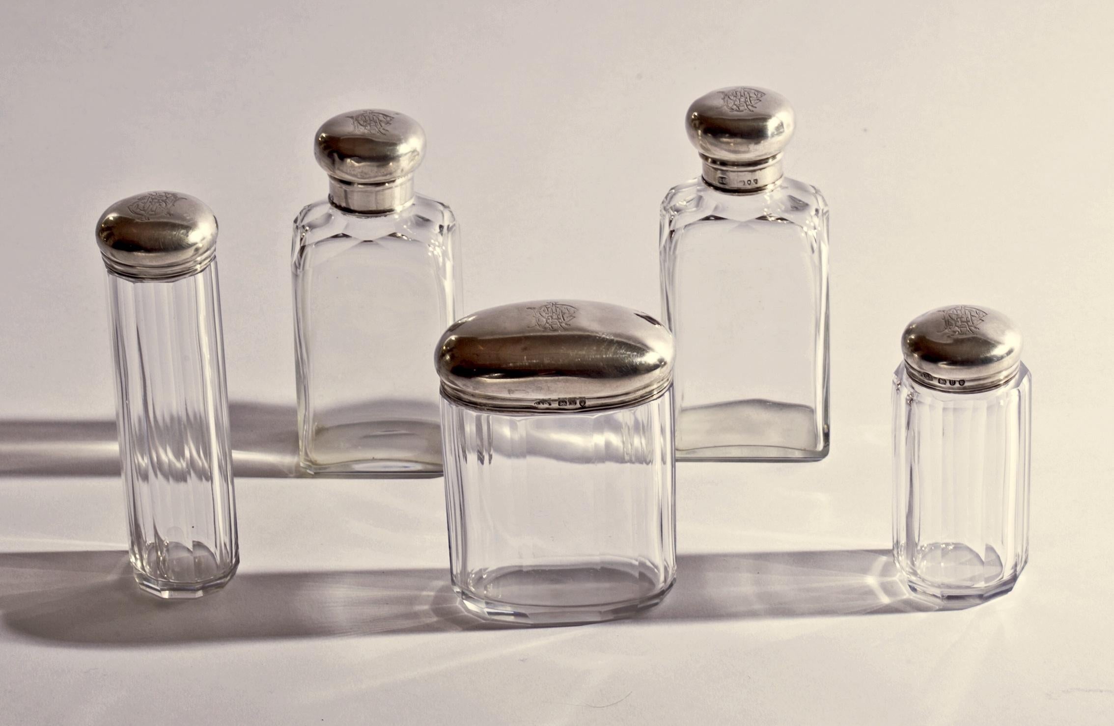 19th Century Asprey Victorian Dressing Jars in Sterling and Crystal For Sale