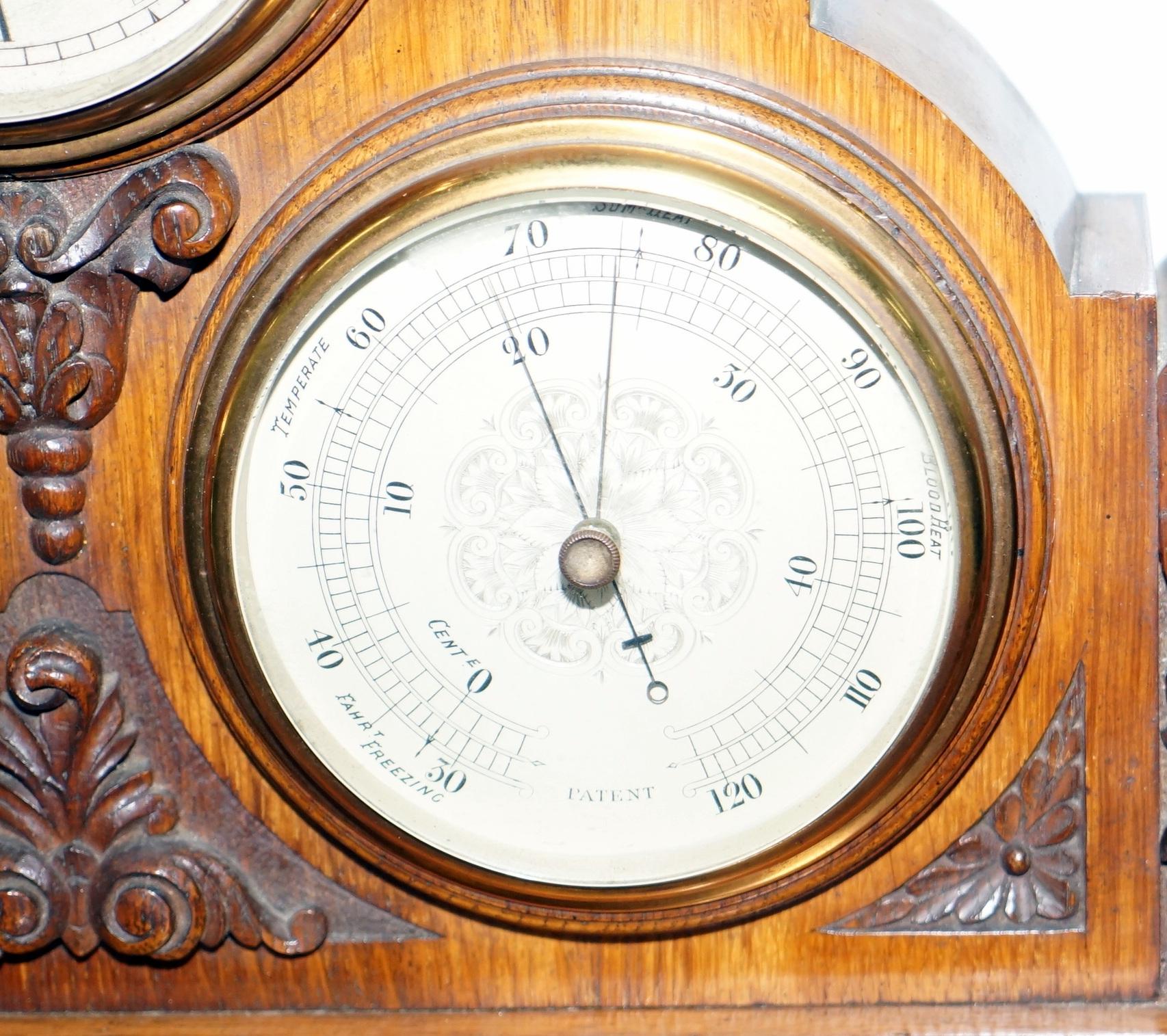 Asprey Victorian Mahogany Cased Mantle Clock Barometer & Thermometer Combination 5