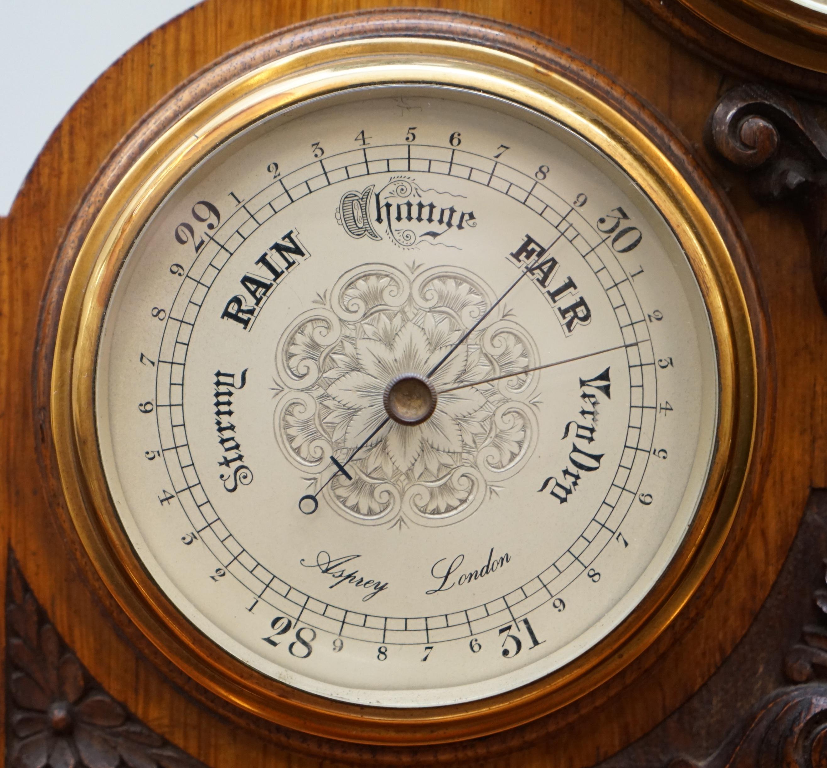 Asprey Victorian Mahogany Cased Mantle Clock Barometer & Thermometer Combination 8