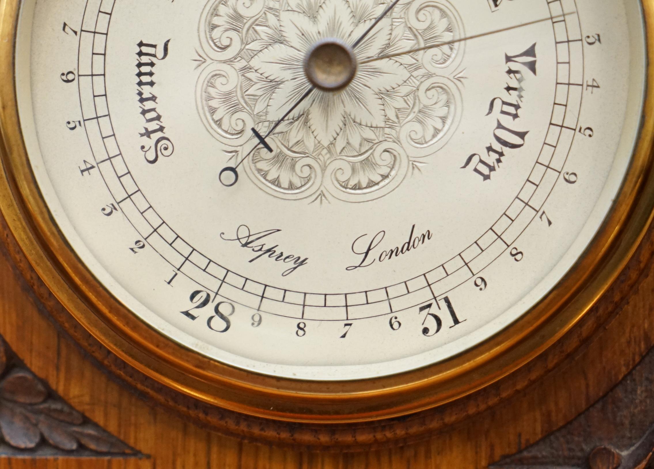 Asprey Victorian Mahogany Cased Mantle Clock Barometer & Thermometer Combination 9