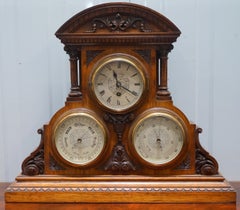Asprey Victorian Mahogany Cased Mantle Clock Barometer & Thermometer Combination