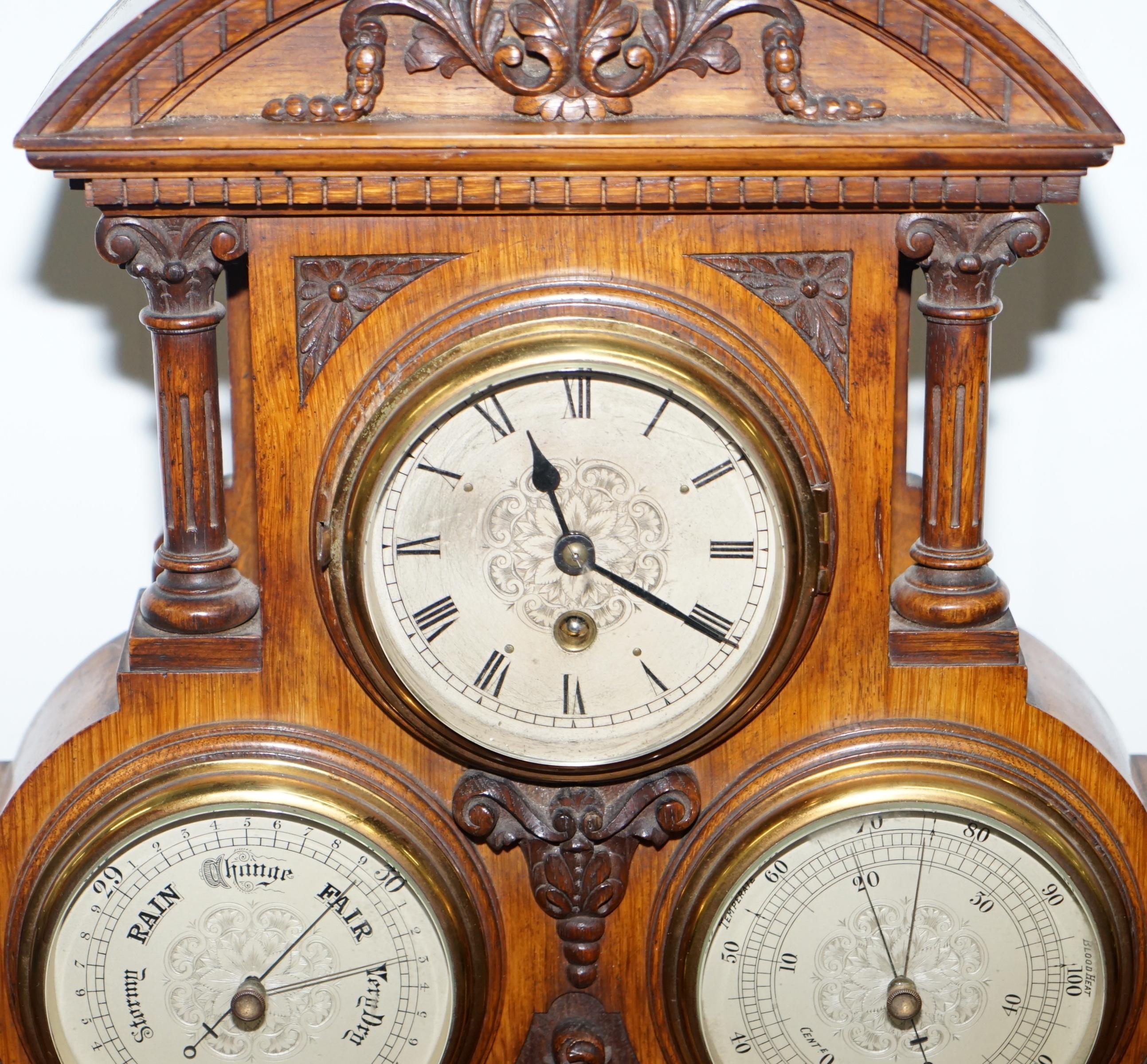 19th Century Asprey Victorian Mahogany Cased Mantle Clock Barometer & Thermometer Combination