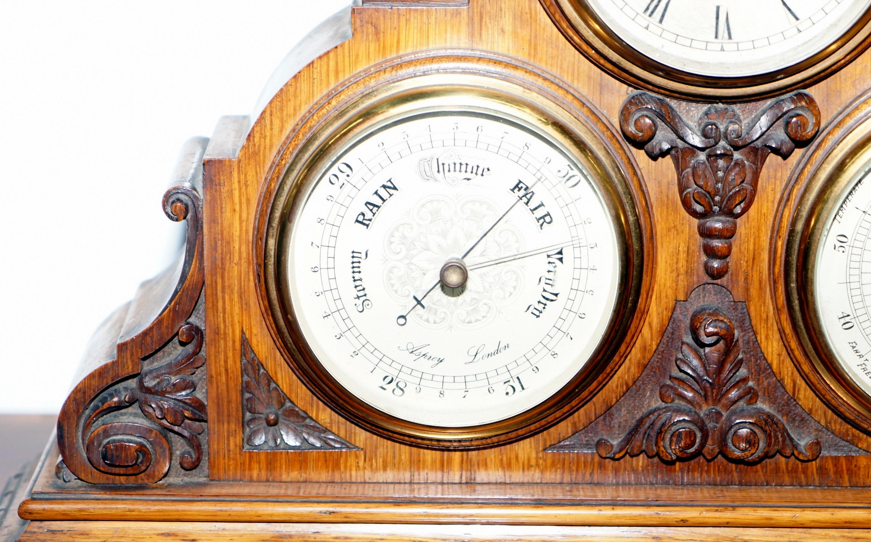 Asprey Victorian Mahogany Cased Mantle Clock Barometer & Thermometer Combination 3