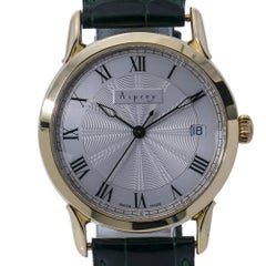 Asprey Vintage Rare Automatic Men's Watch SIlver Opaline Dial 18k YG