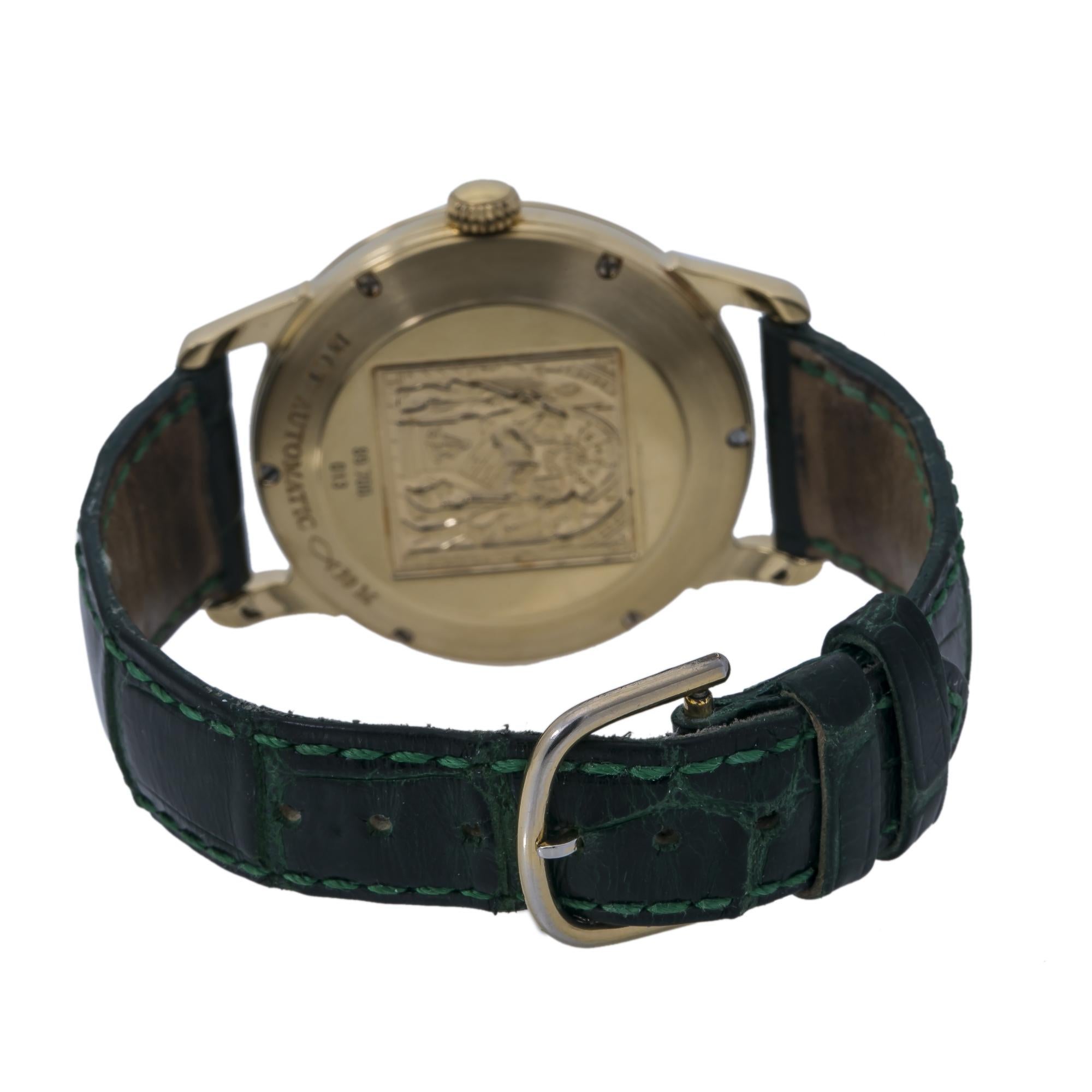 Contemporary Asprey Vintage Rare Automatic Men's Watch SIlver Opaline Dial 18k YG For Sale