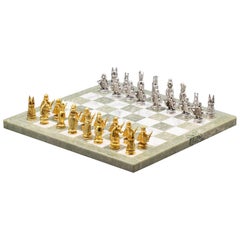 Ensemble d'échecs Asprey en or blanc et jaune et marbre
