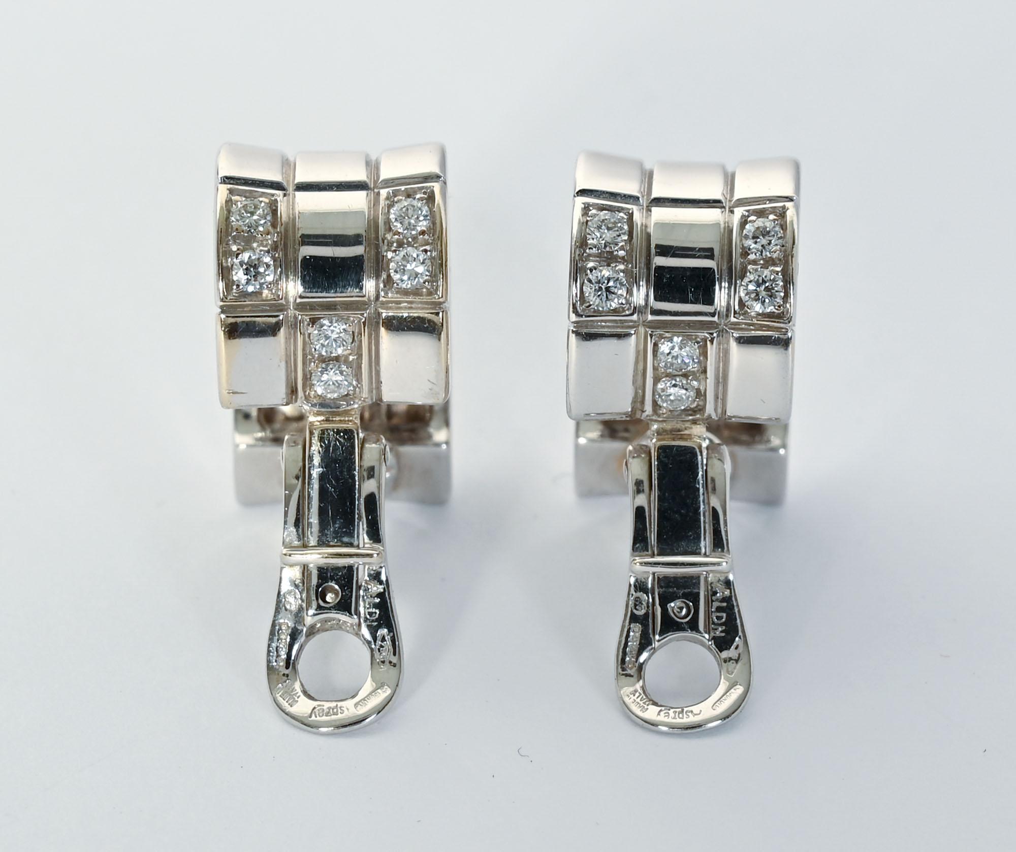 Women's or Men's Asprey White Gold and Diamond Half Hoop Earrings
