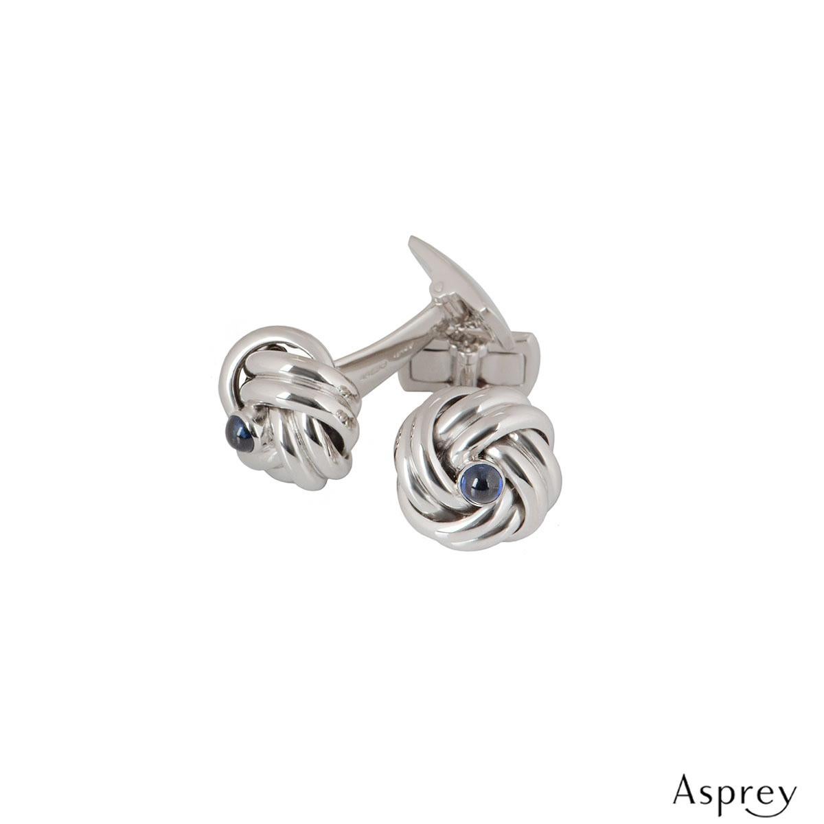 Asprey White Gold Sapphire Knot Cufflinks In Excellent Condition In London, GB