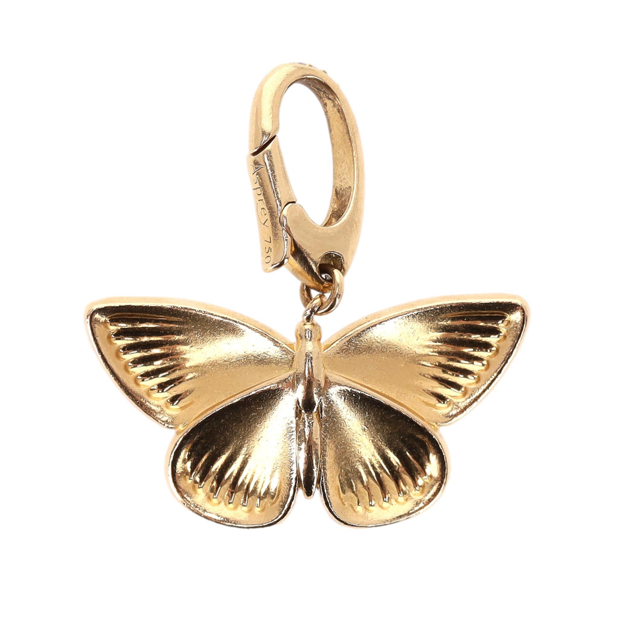 Asprey Woodland Butterfly Charm in Enamelled 18k Gold & Diamond

18k yellow gold butterfly charm in blue enamel, adorned with pave diamond wings.

Featuring signature pave diamond clasp.

Rrp £3,500

Size – One Size

Condition – Very