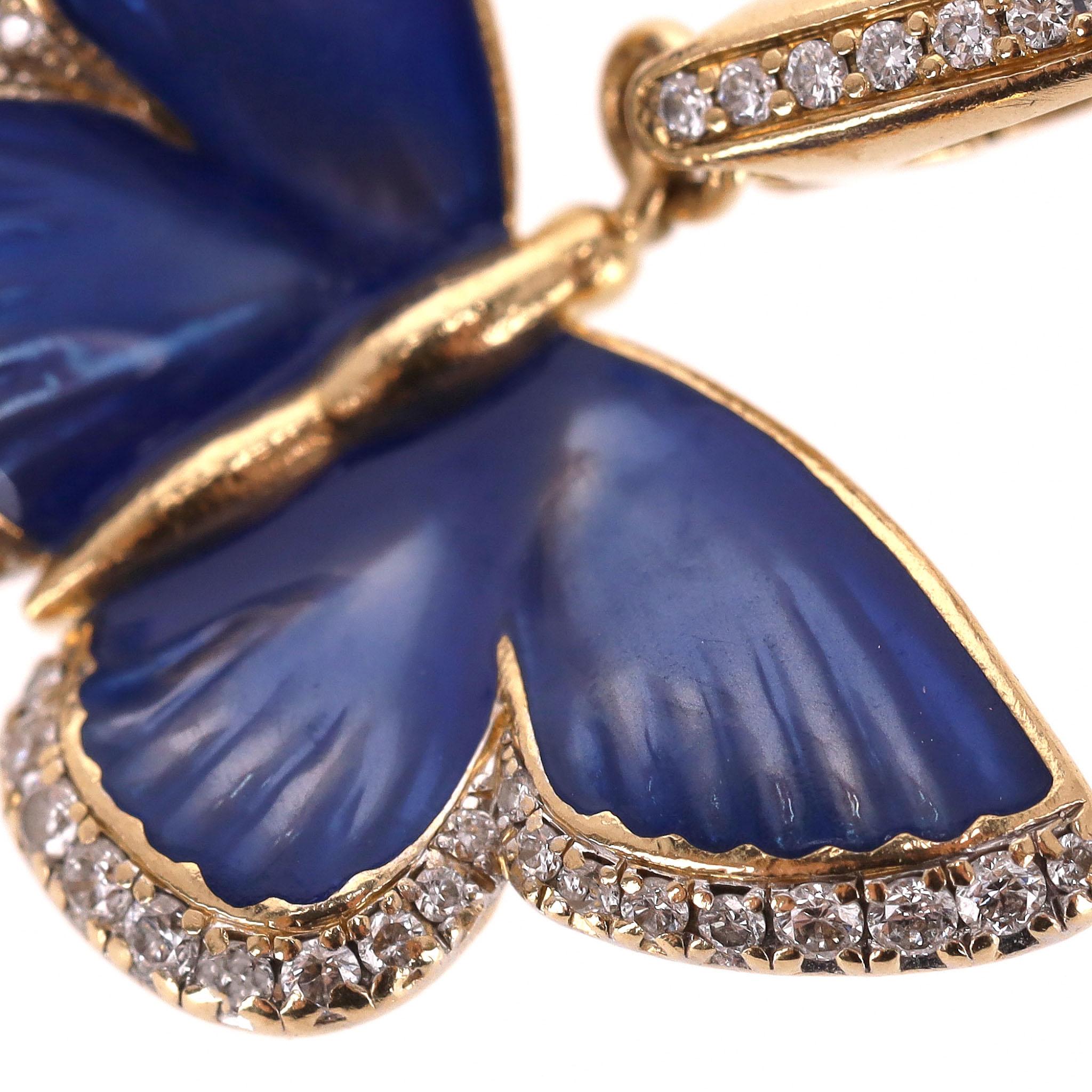 Round Cut Asprey Woodland Butterfly Charm in Enamelled 18k Gold & Diamond