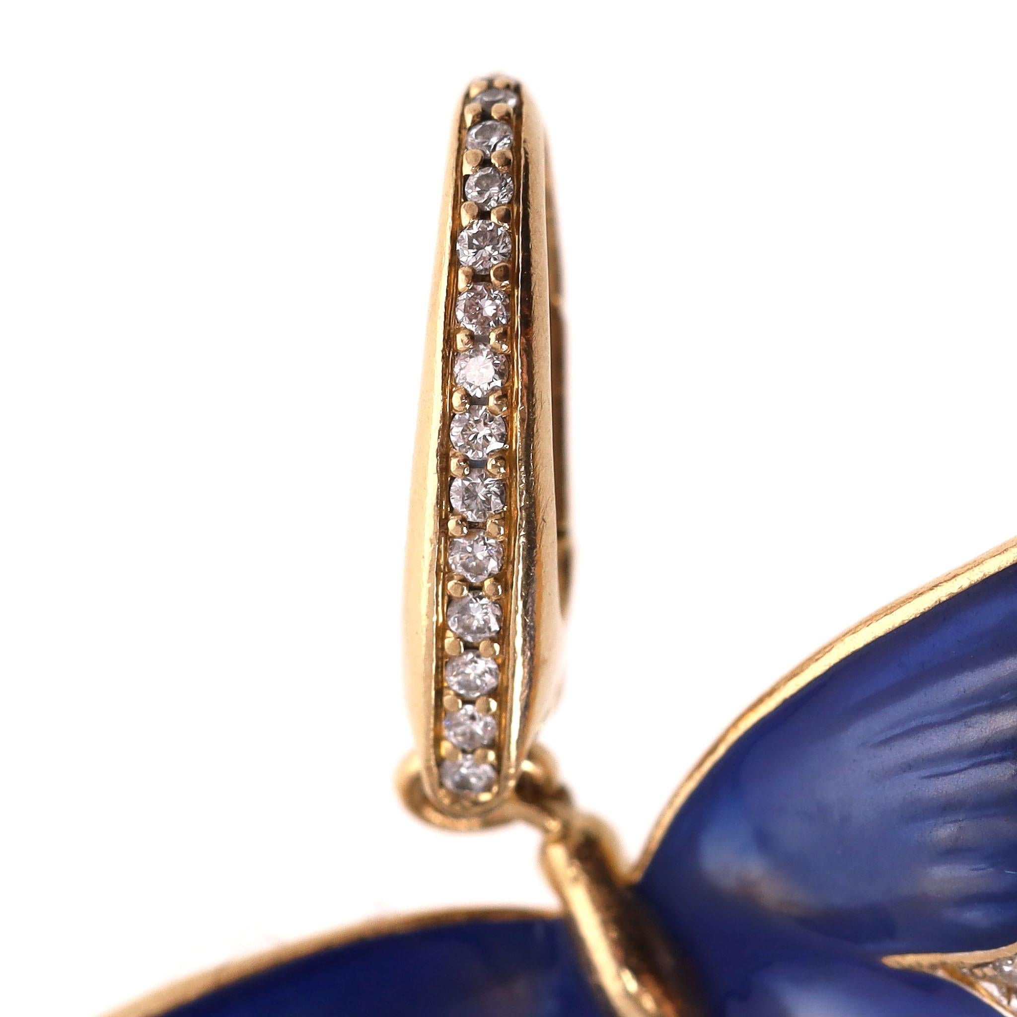 Asprey Woodland Butterfly Charm in Enamelled 18k Gold & Diamond In Excellent Condition In London, GB