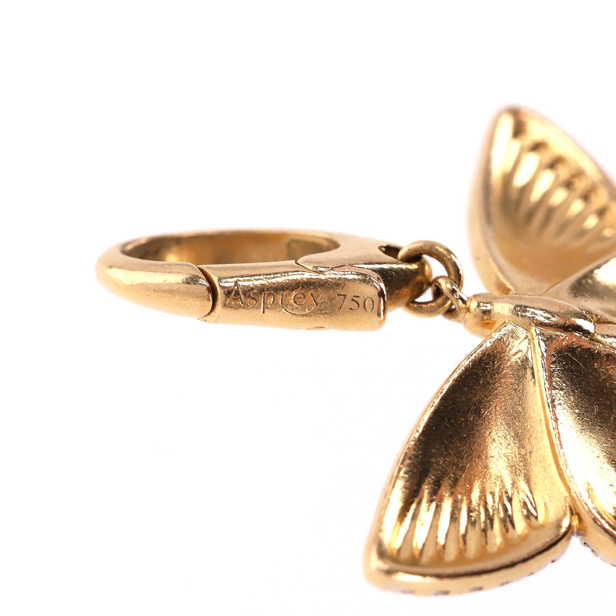 Women's Asprey Woodland Butterfly Charm in Enamelled 18k Gold & Diamond