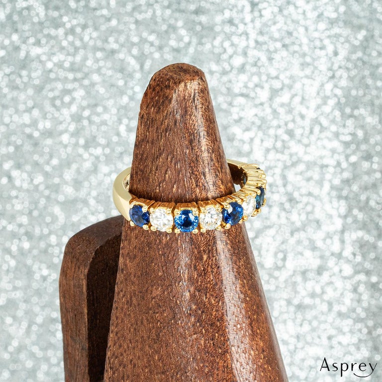 Asprey Yellow Gold Sapphire and Diamond Half Eternity Ring For Sale at ...