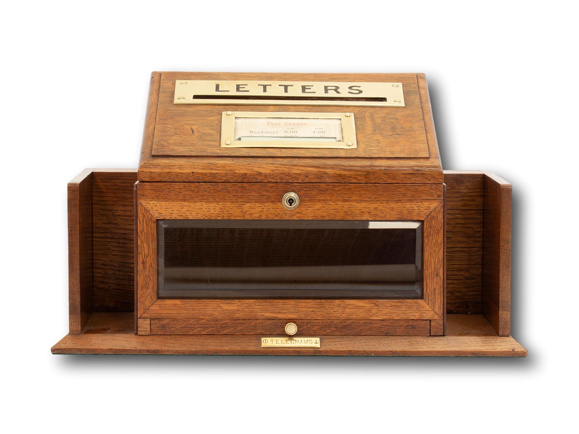 Hand-Carved Aspreys Antique English Victorian Oak Letter Telegram Box