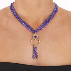 Asprey's Lotus Collection Tanzanite & Diamond Lotus Necklace In 18k Yellow Gold